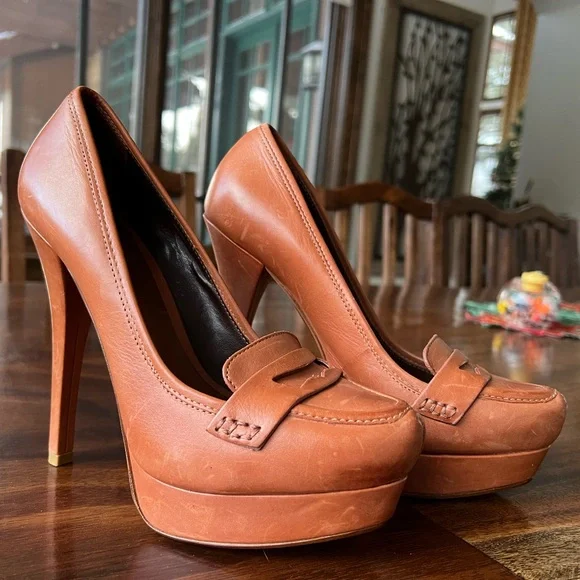 Schutz Pumps penny loafer platform 5.5 inch heel leather - Picture 2 of 7